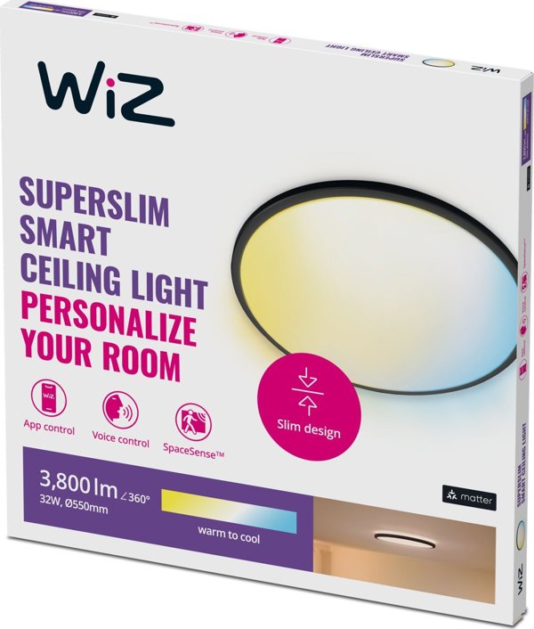 Φωτιστικό οροφής Signify WiZ SuperSlim Deckenleuchte Tunable White 3800lm Μαύρο