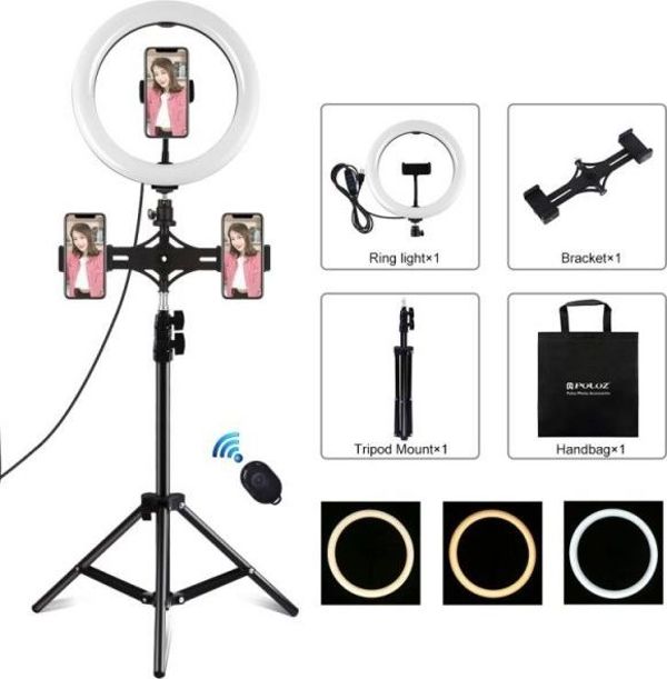 δαχτυλίδι λάμπα Puluz PKT3070B LED 26 cm με τρίποδο και βάση smartphone