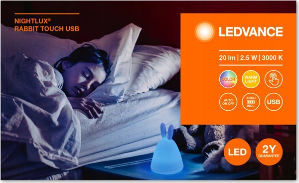 Φωτιστικό πρίζας Ledvance NIGHT LIGHT NIGHTLUXRABBIT RGB USB WH