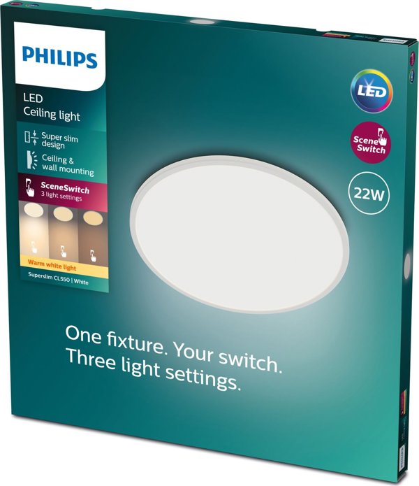 Φωτιστικό οροφής Philips SUPERSLIM CL550 SS RD 22W 27K W WV 06