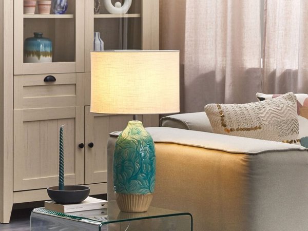 Beliani Επιτραπέζιο Φωτιστικό Ataba Turquoise με Διακοσμητική Βάση 4251682279505