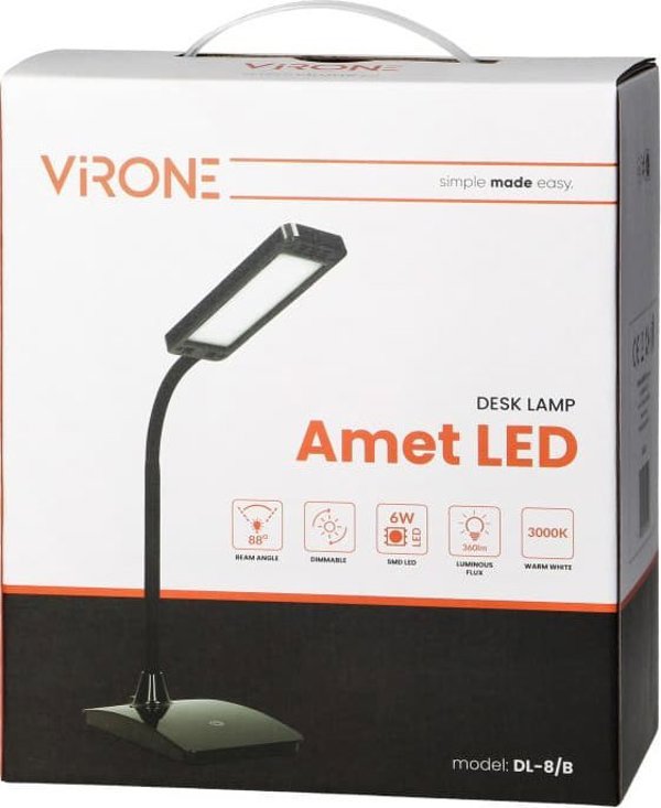Orno Amet Επιτραπέζιο Φωτιστικό Γραφείου LED 6W 360lm 3000K Dimmer Μαύρο (DL-8/B)