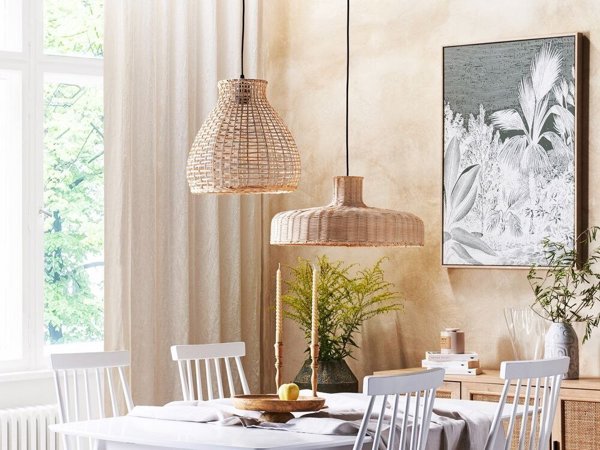 Beliani SAKENI Κρεμαστό Φωτιστικό από Φυσικό Rattan, Χειροποίητο με Πλέξη Μπαστούνι