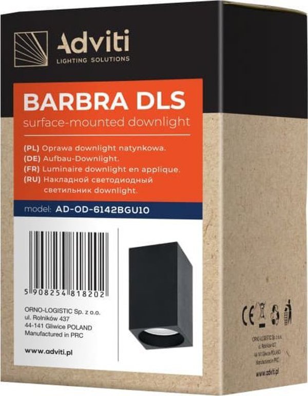 Φωτιστικό οροφής Orno BARBRA DLS GU10 downlight max 50W, IP20, τετράγωνο, μαύρο, αλουμίνιο, AD-OD-6142BGU10