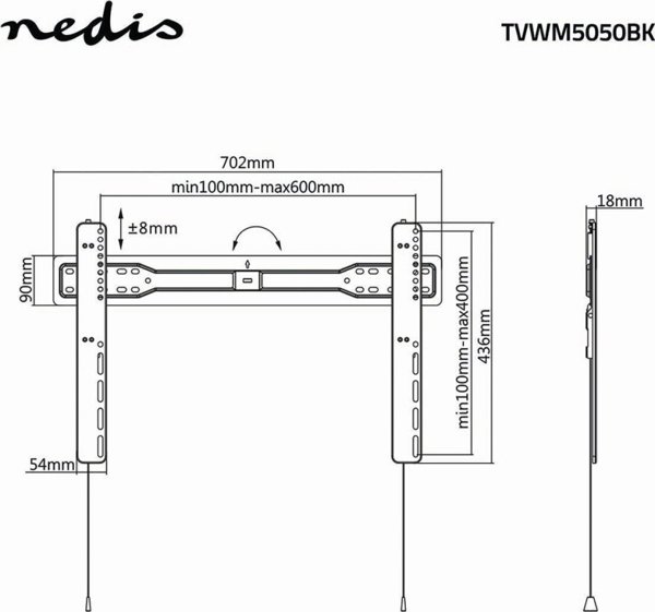 Φωτιστικό πρίζας Nedis Nedis TVWM5050BK βάση για τηλεοράσεις 177,8 cm (70") Μαύρο
