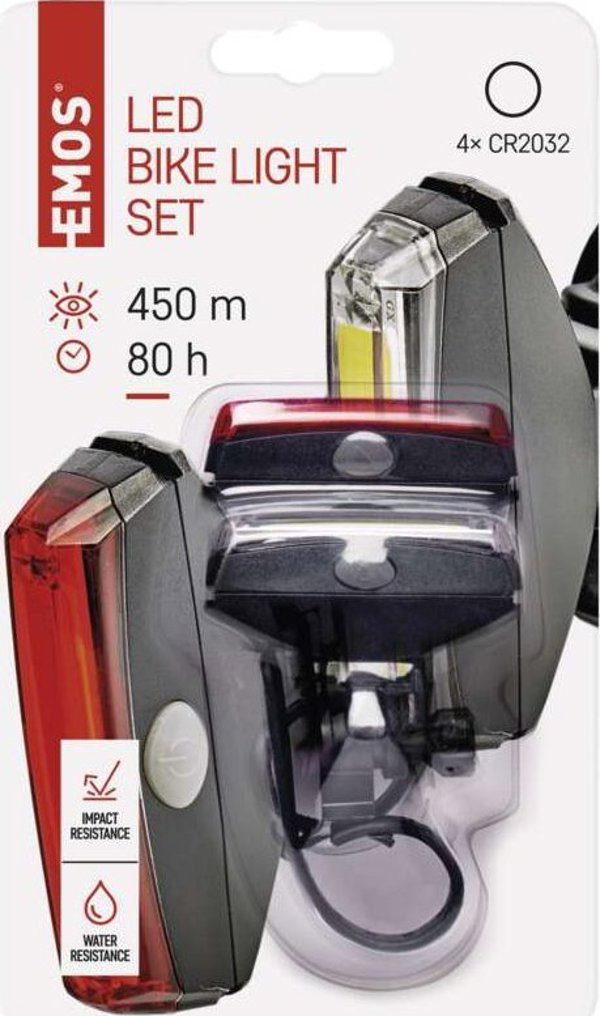 Φωτιστικό Ποδηλάτου Led Cob, Σετ Μπροστά + Πίσω, 22 Lm 2X Cr2033 Emos Emos