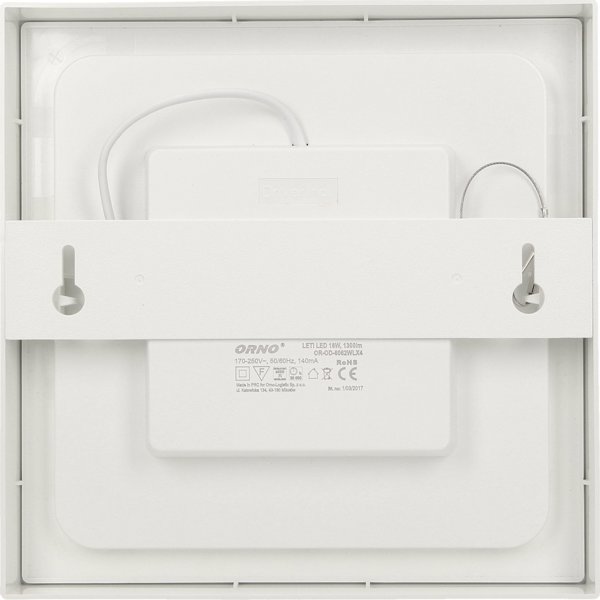 Φωτιστικό οροφής Orno LETI LED 18W, φωτιστικό downlight, επιφανειακής τοποθέτησης, τετράγωνο, 1600lm, 4000K, λευκό, ενσωματωμένος μετασχηματιστής LED