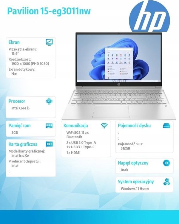 Φορητός Υπολογιστής HP Pavilion 15-eg3011nw i5-1335U/15.6" FHD IPS/8GB/SSD 512GB/Win 11