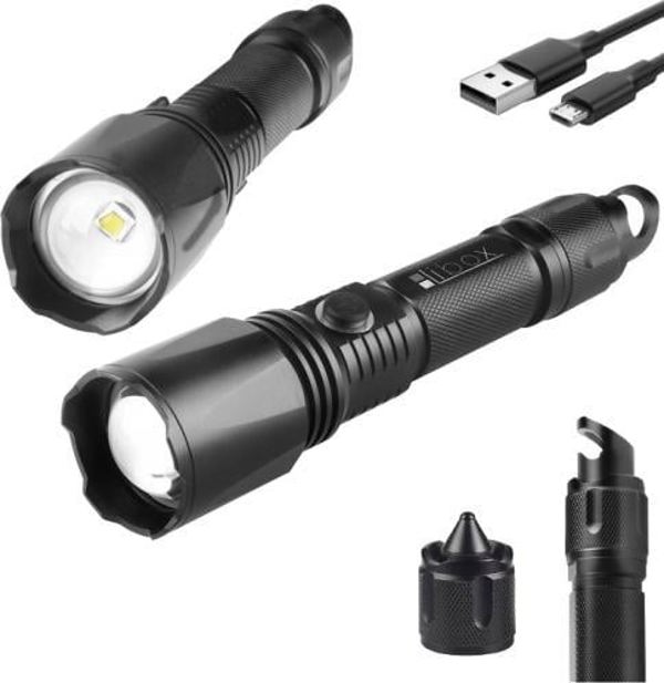 Libox LB0109NEW Επαναφορτιζόμενος Φακός LED Zoom με Powerbank, Hammer & Ανοιχτήρι, Αλουμίνιο 200mm