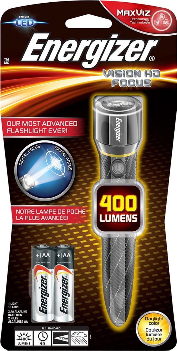 Φακός Energizer Φακός ENERGIZER Metal Vision Focus HD + 2 μπαταρίες AA, ασημί