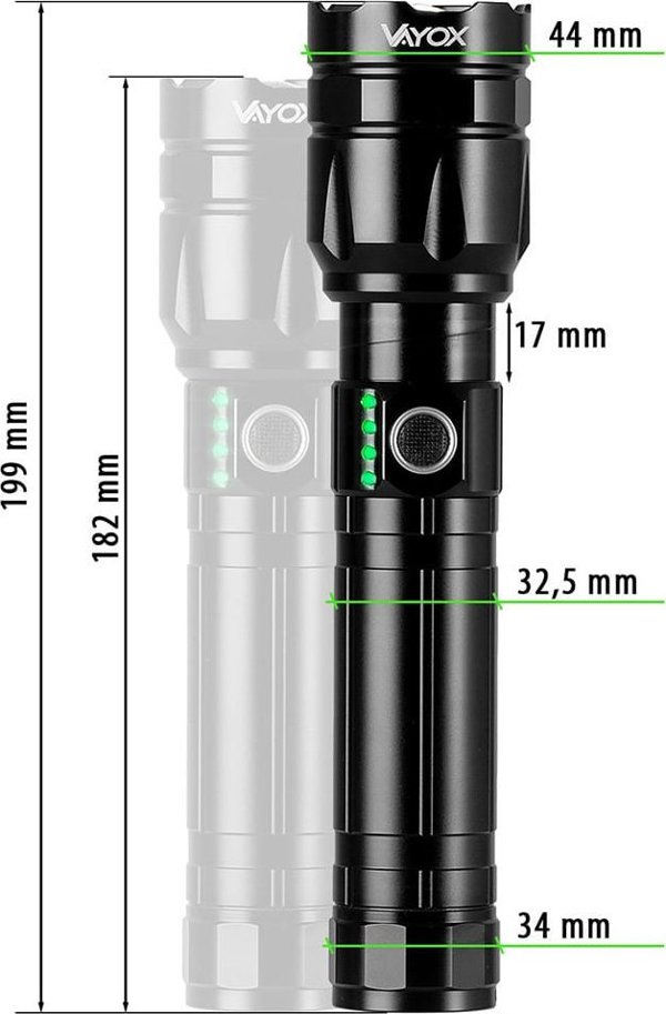 Latarka Vayox Latarka taktyczna 30W 1060lm 18cm Pro Series VA0108 Vayox