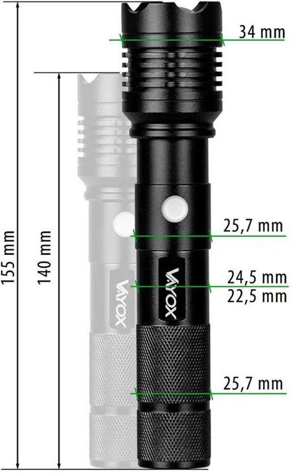 Φακός Κλασικός Επαναφορτιζόμενος USB-C Τακτικός VA0116 Vayox 800 Lumens
