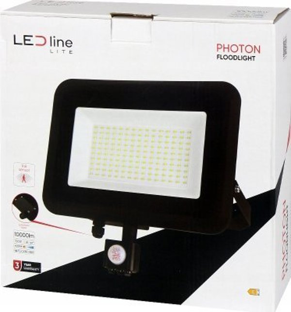 Εξωτερικός φωτισμός με αισθητήρα κίνησης LED 100W ουδέτερο λευκό 230Vac, 10000lm, IP65, μαύρο, PHOTON, LED LINE