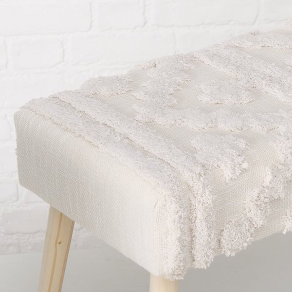 Παγκάκι με ταπετσαρία boho KADI με ξύλινα πόδια, 60 x 32 x 41 cm