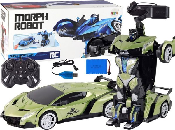 LeanToys Αυτοκίνητο-Ρομπότ Μεταμόρφωση R/C 1:10 Πράσινο με Έλεγχο Χειρονομιών