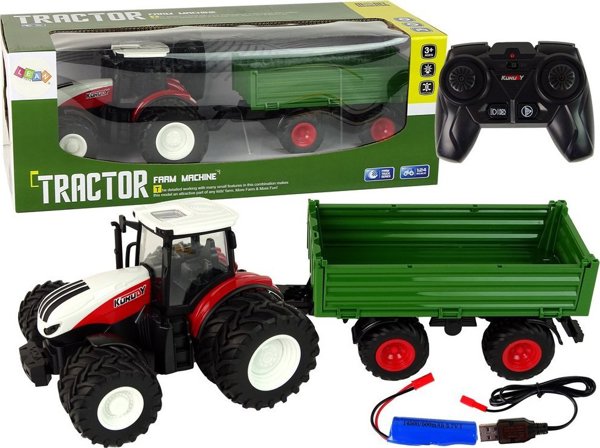 LeanToys Τρακτέρ Τηλεκατευθυνόμενο με Τρέιλερ 1:24 Κόκκινο Πράσινο