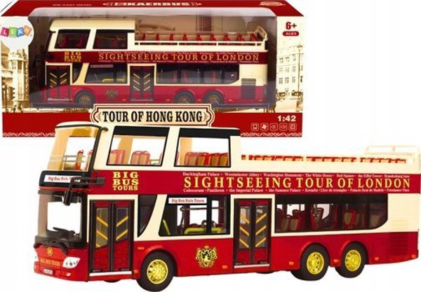 LeanToys Διώροφο Tour Bus 1:42 Metal Lights Red