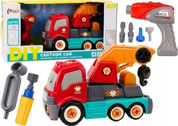 LeanToys Φορτηγό με Γάντζο Κινούμενο για Συναρμολόγηση DIY Πορτοκαλί Γερανός