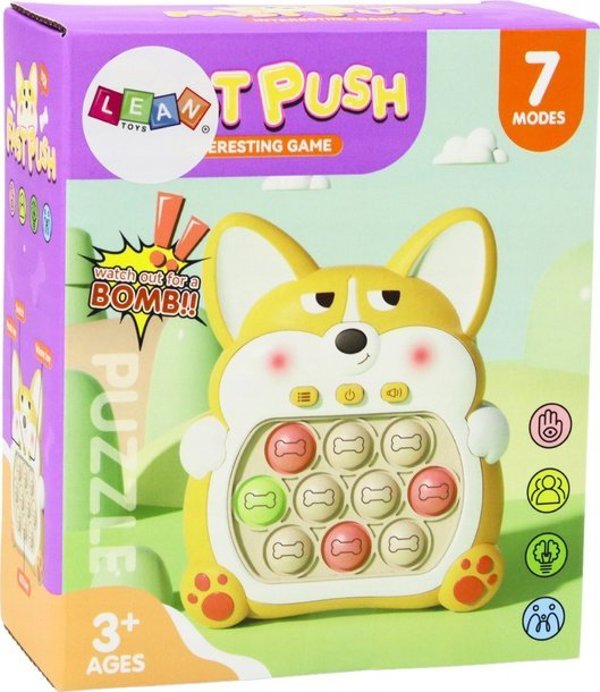 LeanToys Παιχνίδι Δεξιοτήτων Κονσόλα Pop-It Αλεπού 7 Τρόποι Παιχνιδιού Μωβ Αισθητηριακό