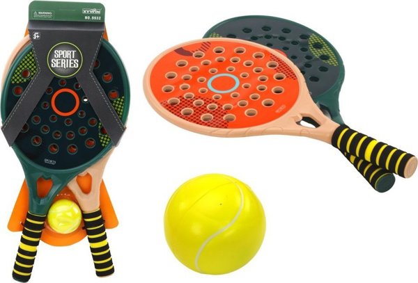 LeanToys Σετ 2 Ρακέτες Για Παιδιά Για Παιχνίδι Padel Πράσινη Μπεζ Μπάλα PU Κίτρινη LEAN Toys