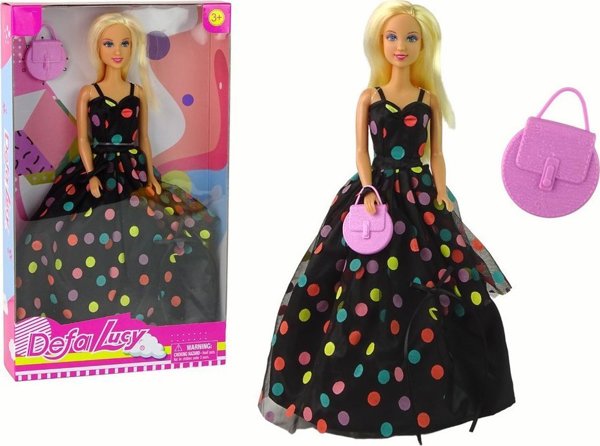 LeanToys Κούκλα Lucy Μαύρο Φόρεμα Πουά Μακρύ