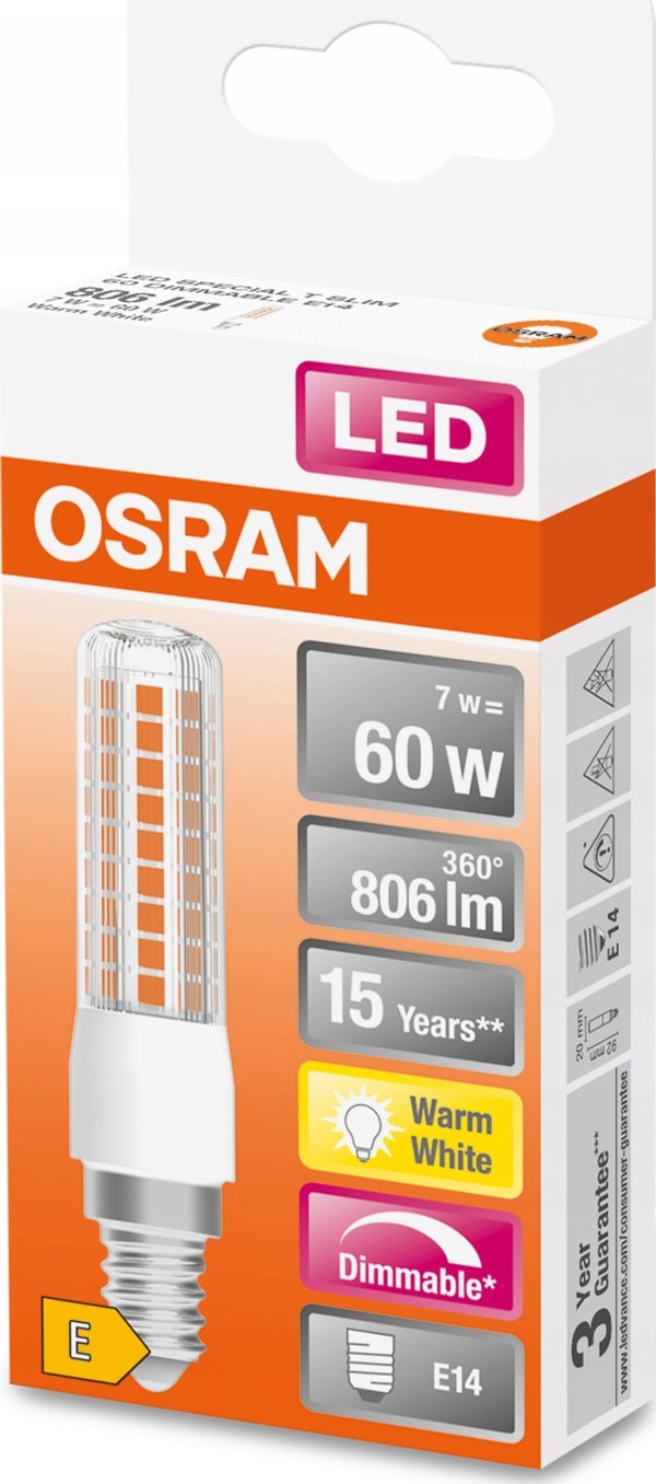 Λάμπα LEDVANCE LED λεπτή E14 827, ρυθμιζόμενη LEDTSLIM60DC7W827E14