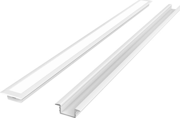 LED προφίλ σετ, 2m, ενσωματωμένο, λευκό, με λευκό κάλυμμα και κλιπ