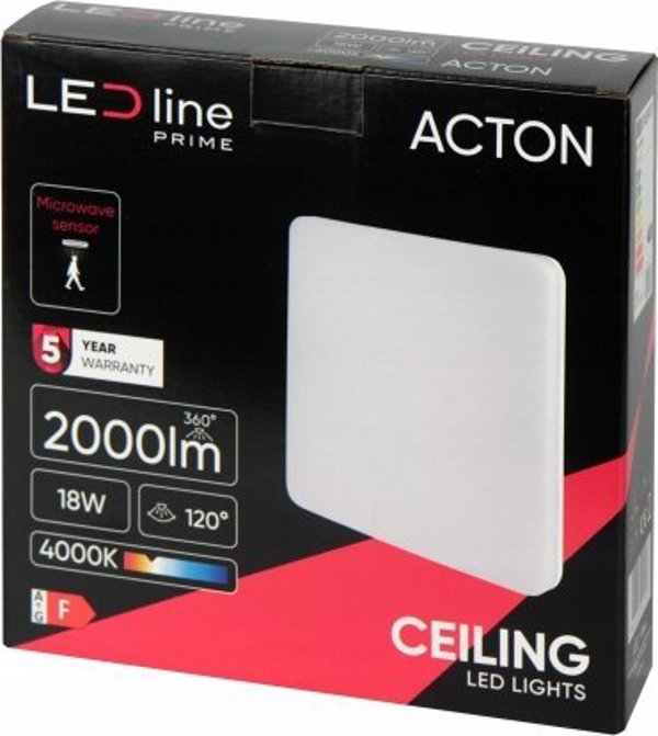 LED φωτιστικό, επιφανειακό, ACTON 18W 2000lm 4000K IP54 τετράγωνο με αισθητήρα κίνησης