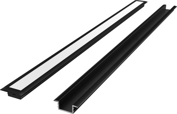 LED προφίλ κιτ, 2m, ενσωματωμένο, μαύρο, με λευκό κάλυμμα και κλιπ