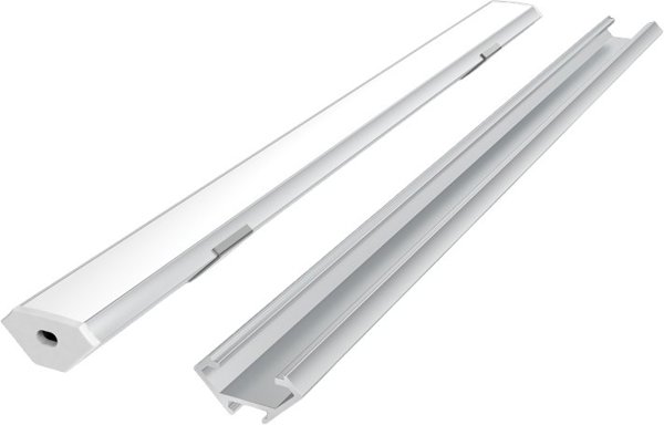 LED προφίλ σετ, 2m, γωνιακό, ανοδιωμένο, με λευκό κάλυμμα, στηρίγματα και κλιπς