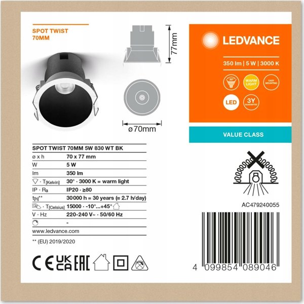 Ledvance PANNEL LEDVANCE TWIST 5W 3K ΜΠΛΕ