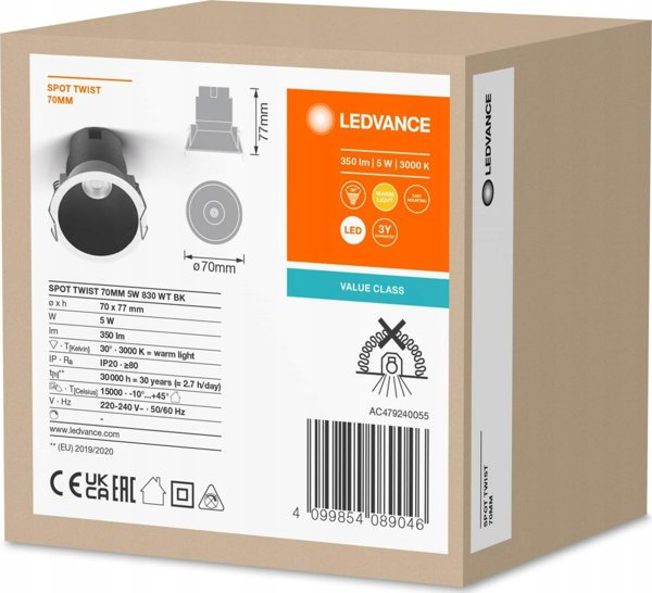 Ledvance PANNEL LEDVANCE TWIST 5W 3K ΜΠΛΕ