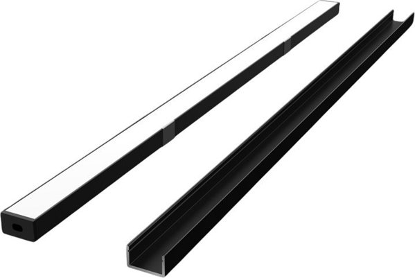 Σετ προφίλ LED, 2m, επιφανειακό, μαύρο, με λευκό κάλυμμα, στηρίγματα και κλιπς