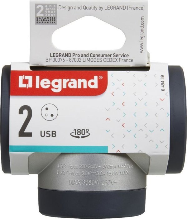 Legrand Περιστροφικός διαχωριστής 2X2P+Z+USB AC-AL/G Legrand 049439 11636312 3414971943001