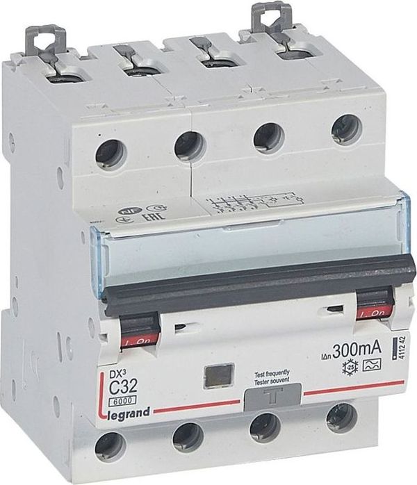 Διακόπτης Διαφορικού Ρεύματος Legrand DX3 411242, 4P, 32A, 300mA, Τύπος A