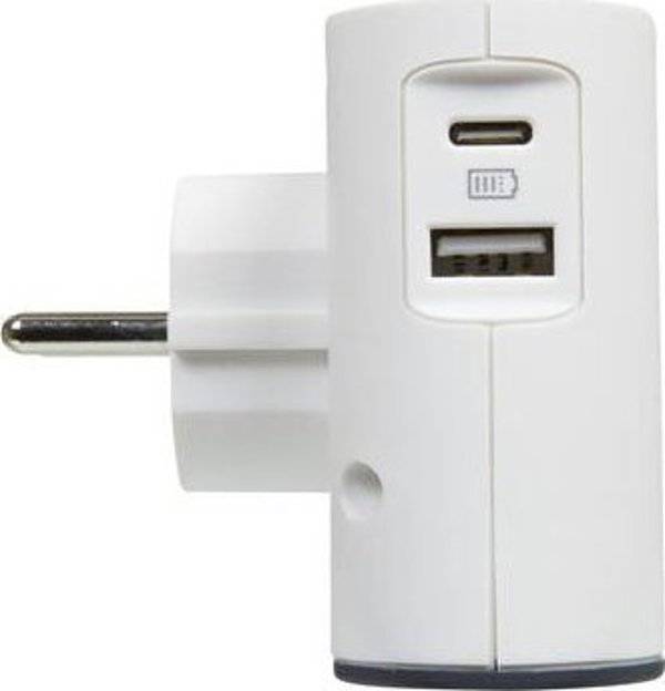 Legrand Επίπεδο Πολύπριζο 2x2P + USB Type-A & Type-C με Βάση Smartphone, 6A, Λευκό/Γκρι (049401)