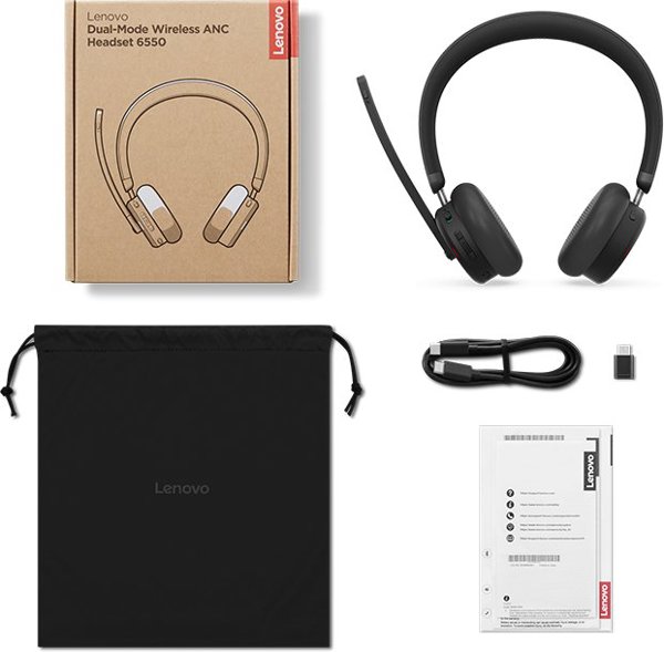 Lenovo 6550 Ασύρματο Ακουστικό με Κεφαλόδεσμο για Γραφείο/Τηλεφωνικό Κέντρο USB Type-C Bluetooth Μαύρο