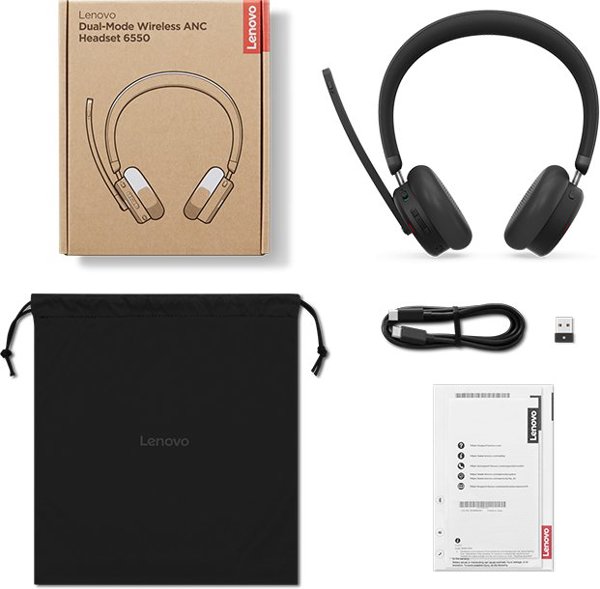 Lenovo ANC Headset 6550 Ασύρματα Ακουστικά με Ενεργή Ακύρωση Θορύβου USB Type-C Bluetooth Μαύρα