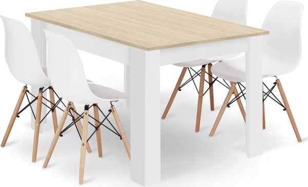 Leobert Σετ ορθογώνιο τραπέζι 120x80 δρυς sonoma + 4 καρέκλες OSAKA λευκές
