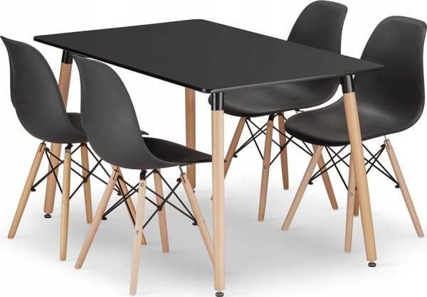 Leobert Σετ ορθογώνιο τραπέζι ADRIA 120x80 μαύρο + 4 καρέκλες OSAKA μαύρες 14276028 5903330000000