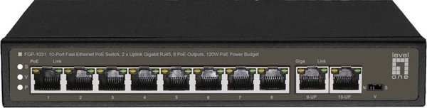 LevelOne FGP-1031 PoE+ Switch, 8x Fast Ethernet & 2x Gigabit Ethernet, 120W, Μη Διαχειριζόμενο