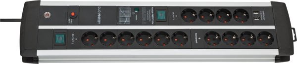 Πολύπριζο Brennenstuhl Brennenstuhl Premium-Protect-Line Duo gaming power strip 14-way (μαύρο/ασημί, προστασία από υπερτάσεις 120,000 A, 2x USB-A, 3 μέτρα)