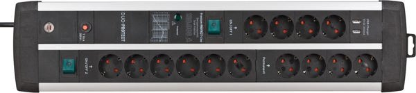 Πολύπριζο Brennenstuhl Brennenstuhl Premium-Protect-Line Duo gaming power strip 14-way (μαύρο/ασημί, προστασία από υπερτάσεις 120,000 A, 2x USB-A, 3 μέτρα)