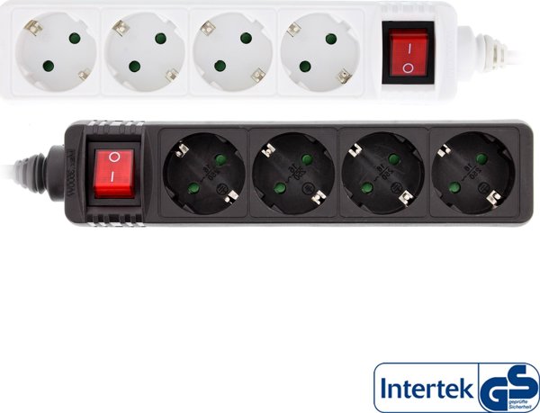 Πολύπριζο InLine 16443G με 4 Θέσεις, Διακόπτη, Παιδική Ασφάλεια, 3500W, Καλώδιο 3m, Λευκό