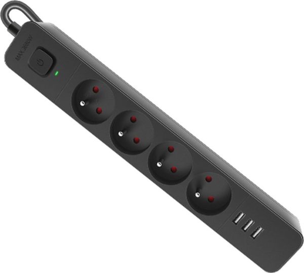 Defender Πολύπριζο SFS 4 Υποδοχών 1.5m με 3 Θύρες USB & Διακόπτη, Μαύρο