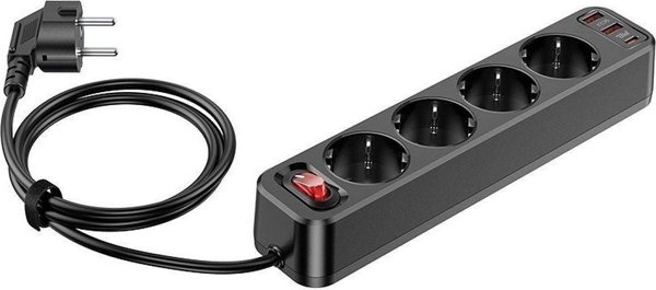 Πολύπριζο Hoco HOCO πολύπριζο 4 υποδοχές + 2 x USB A + Τύπος C PD QC3.0 3A 20W NS1 1,8 m μαύρο