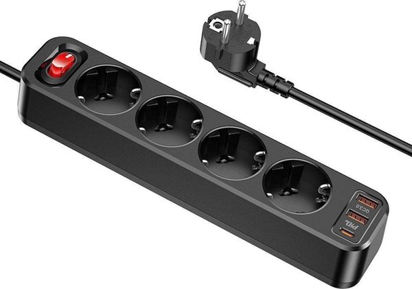 Πολύπριζο Hoco HOCO πολύπριζο 4 υποδοχές + 2 x USB A + Τύπος C PD QC3.0 3A 20W NS1 1,8 m μαύρο