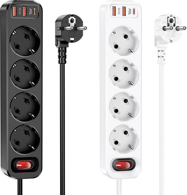 Πολύπριζο Hoco HOCO πολύπριζο 4 υποδοχές + 2 x USB A + Τύπος C PD QC3.0 3A 20W NS1 1,8 m μαύρο