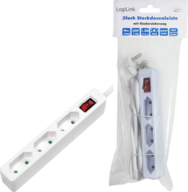 Πολύπριζο LOGILINK LOGILINK 3 υποδοχές 1.5m λευκό