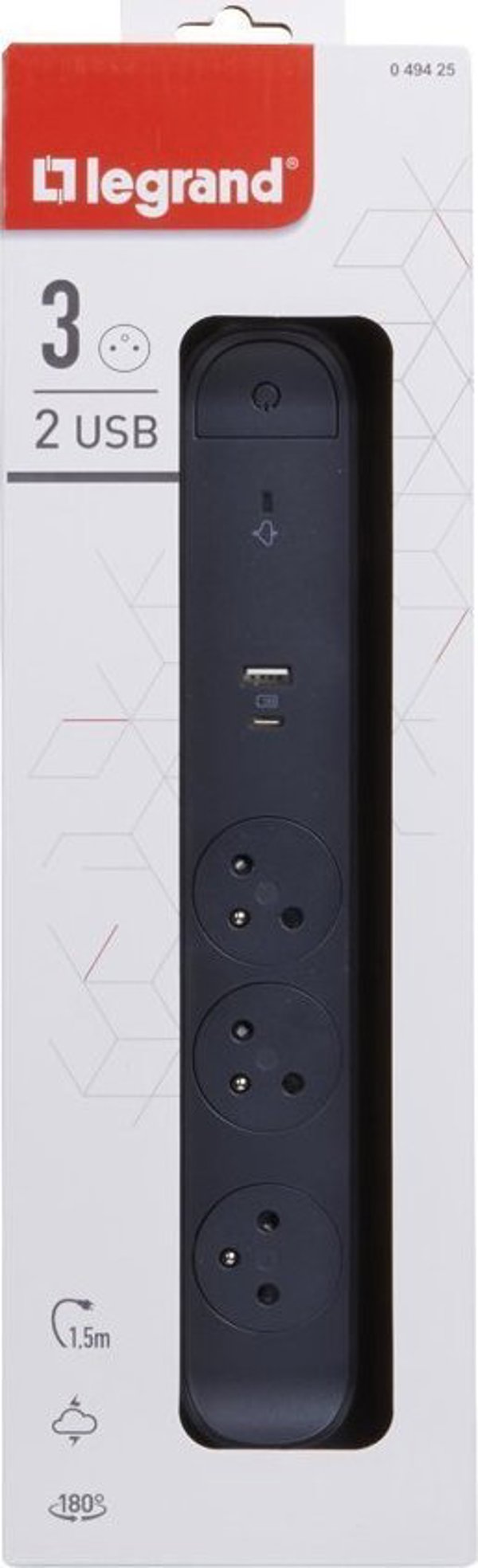 Πολύπριζο Legrand Καλώδιο επέκτασης με USB 3X2P+Z 1.5M-C/G Legrand 049425 hip 11636260 3414971942721